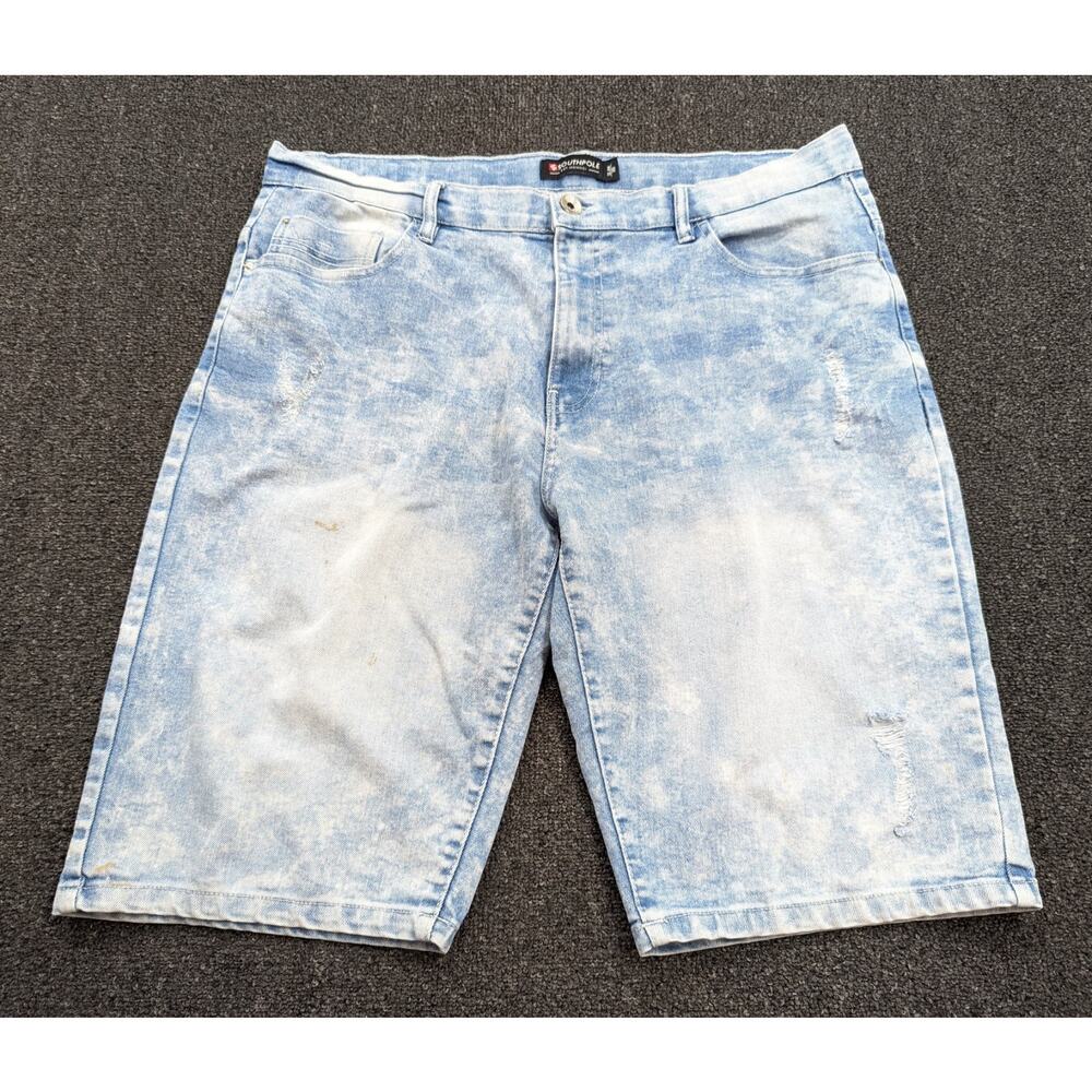 Southpole Mens Blue Bermuda Acid Wash Denim Bermuda Jean Shorts Size 38 Slim